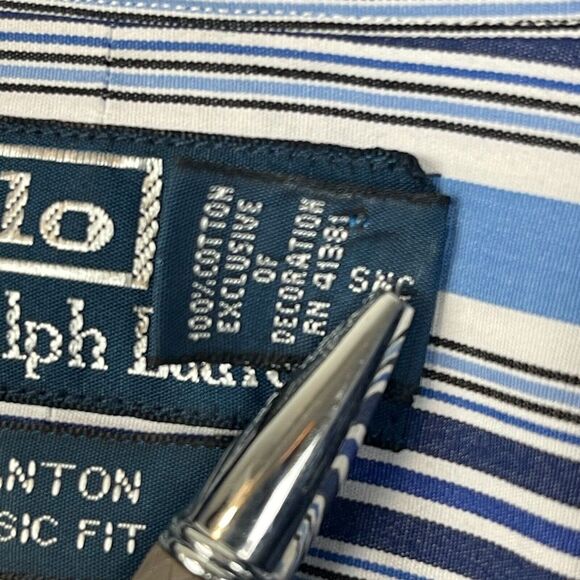 Polo Ralph Lauren Mens XL 100% Cotton Long Sleeve Button Down‎ Blue Striped Pony - Picture 6 of 7